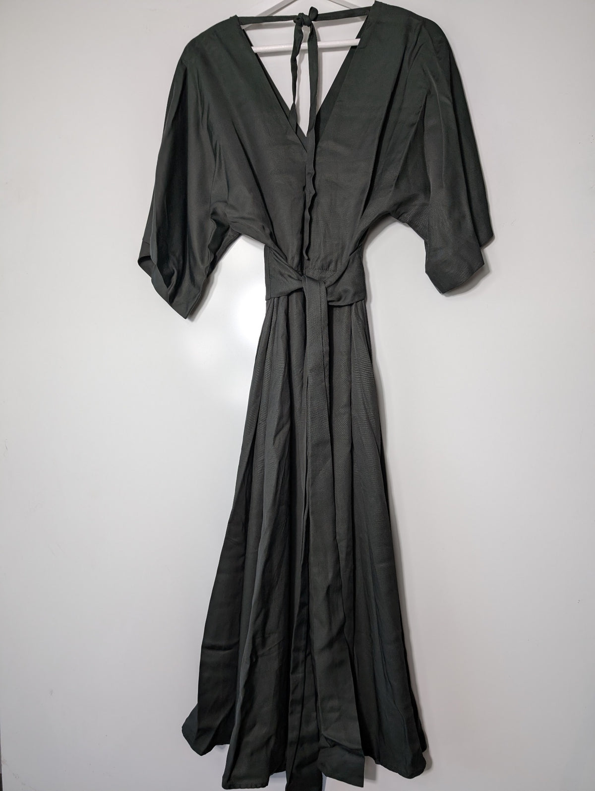 Ginger & Smart Satin Wrap Midi Dress Dark Green Size 8 - Image 4
