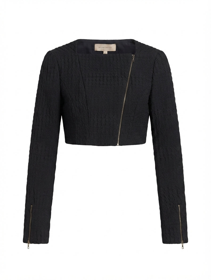 Willow Cropped Zip Jacket Black Textured
