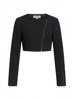 Willow Cropped Zip Jacket Black Textured - Image 1