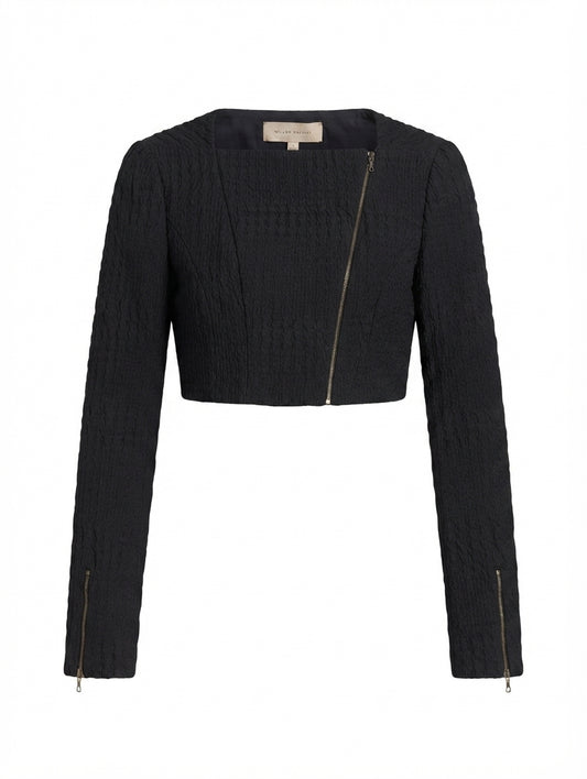 Willow Cropped Zip Jacket Black Textured - Image 1