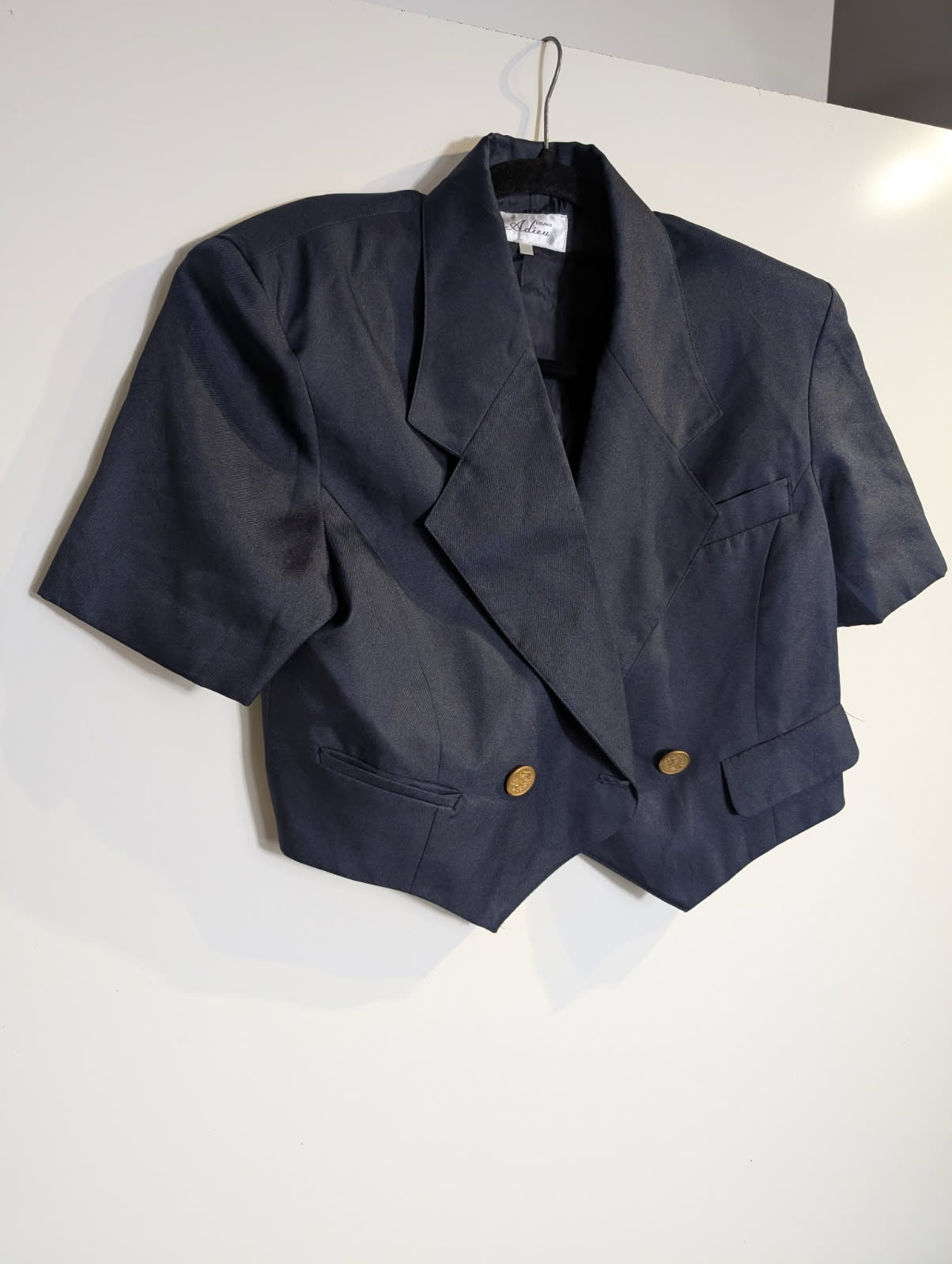 Adieu Elegance Vintage Short Sleeve Cropped Blazer Navy Blue - Image 5