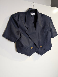 Adieu Elegance Vintage Short Sleeve Cropped Blazer Navy Blue - Image 5