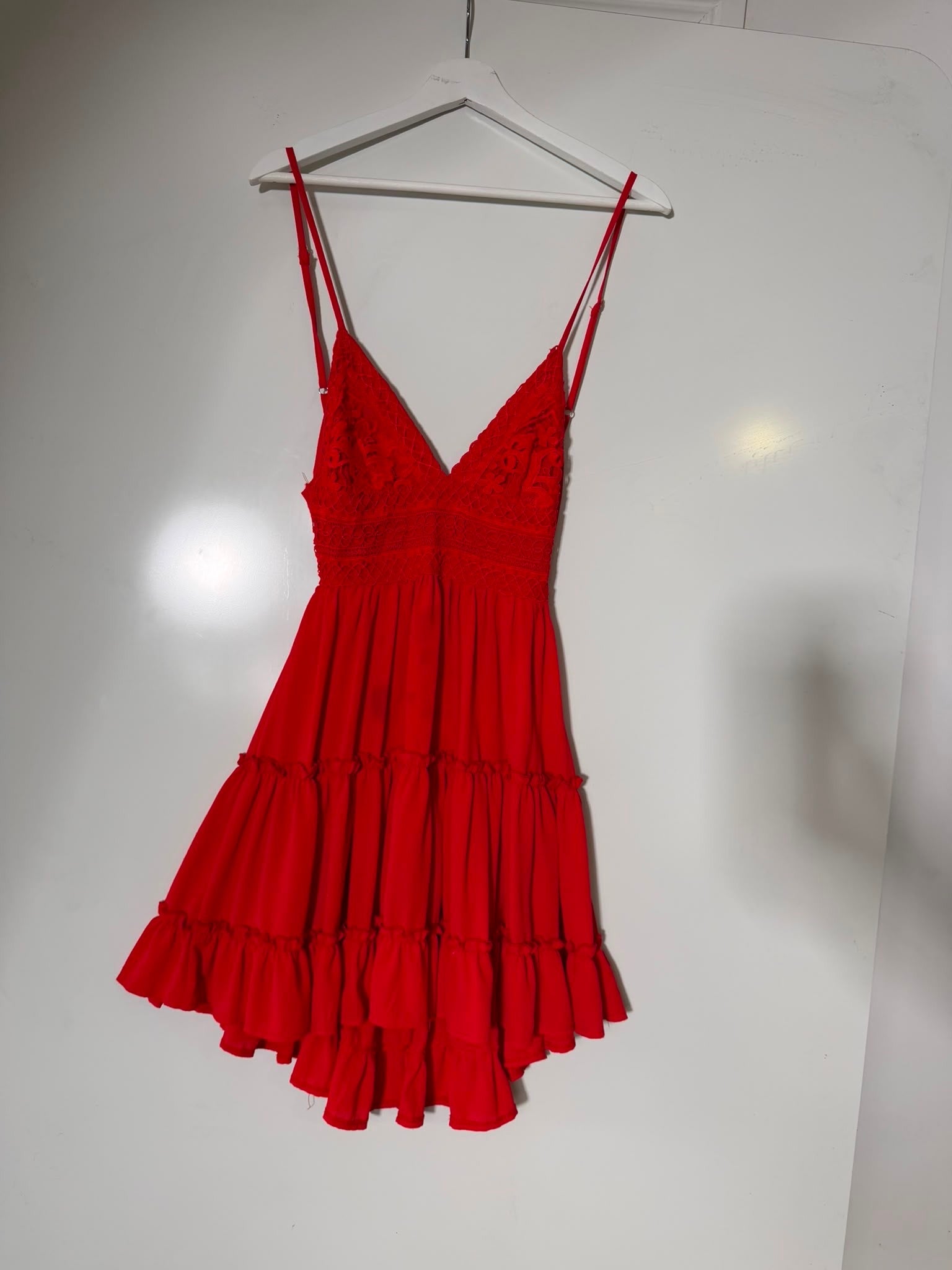 Morning Mist Tiered Mini Dress Red AU 8 - Image 1