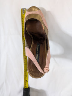 Collette Dinnigan Peep Toe Slingback Heels Gold and Pink EU 41 - Image 8