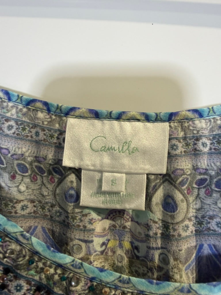 Camilla Silk Embellished Cami Top Blue Floral Playsuit Print Size S - Image 13