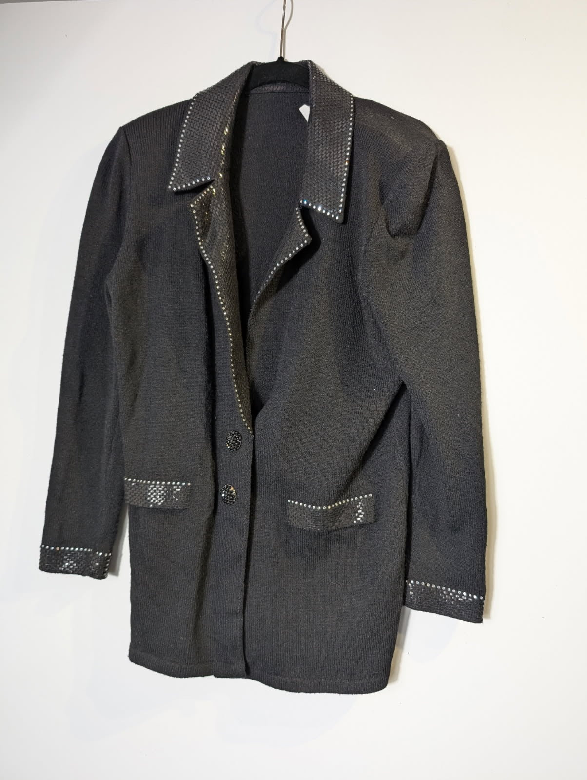 Toula Vintage Black Knit Cardigan Jacket with Sequin and Rhinestone Trim Size 4 - Image 7