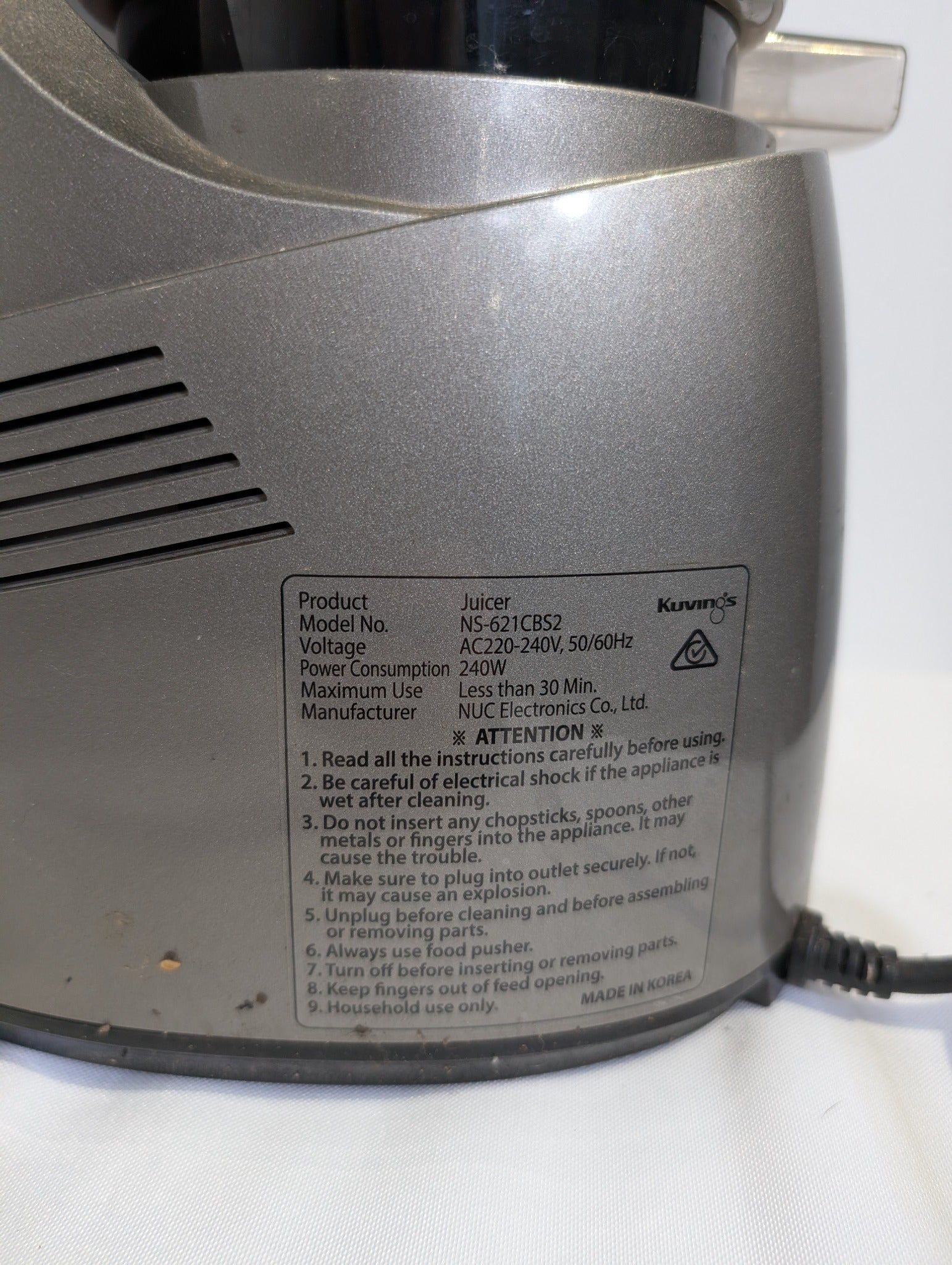 Kuvings Whole Slow Juicer B6000 Silver Cold Press - Image 6