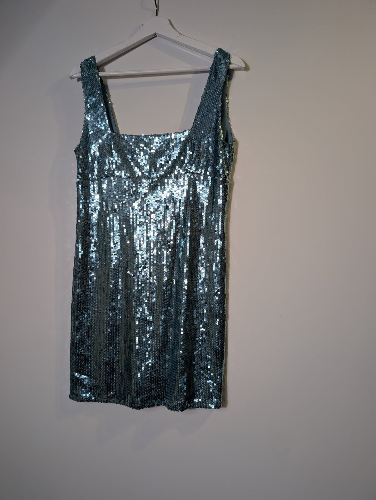 Alexachung Sequin Mini Dress Blue Square Neck UK 10 - Image 4