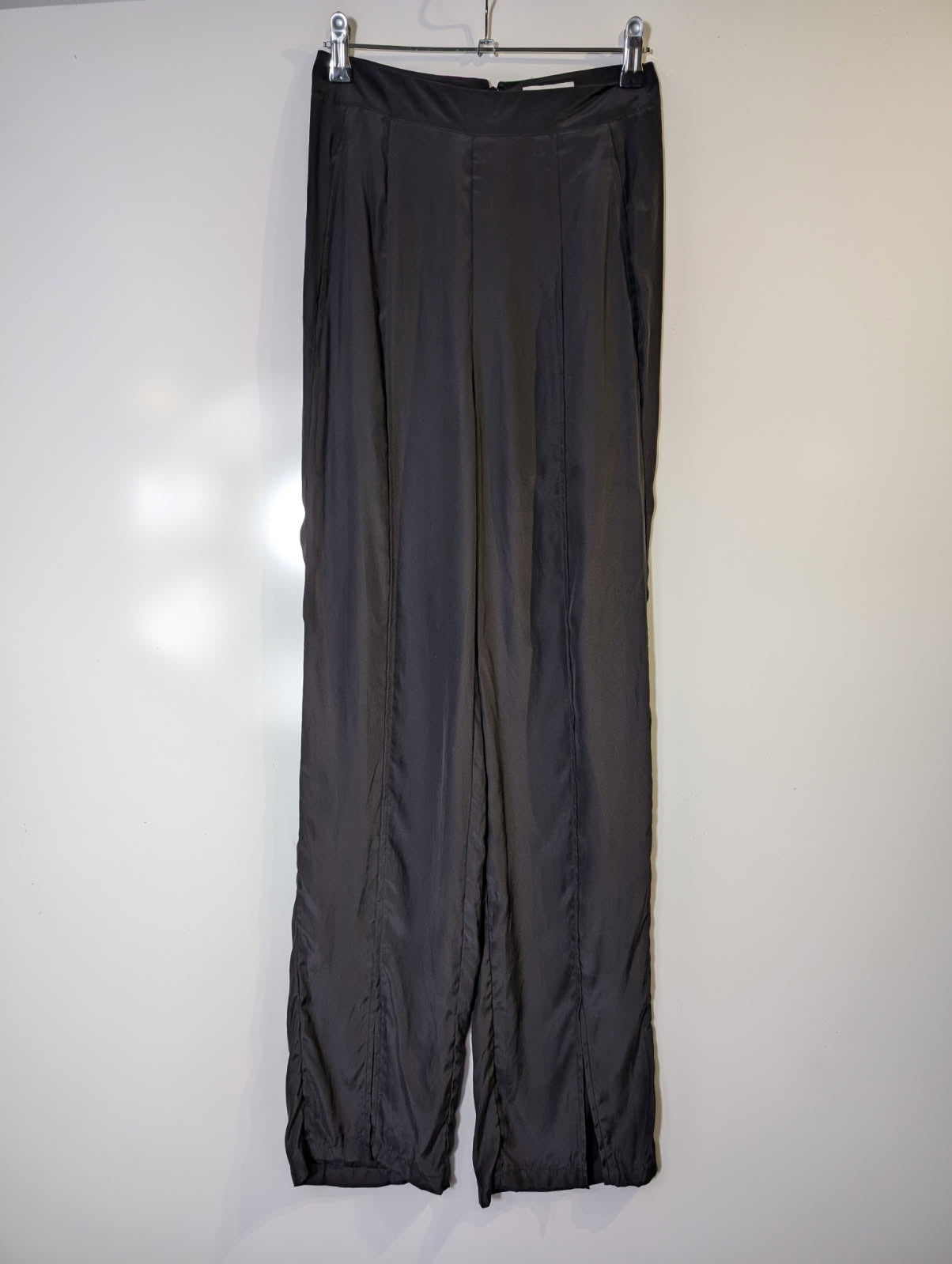 SIR. Wide Leg Trousers Black Silk Front Seam Detail Size 0 - Image 12