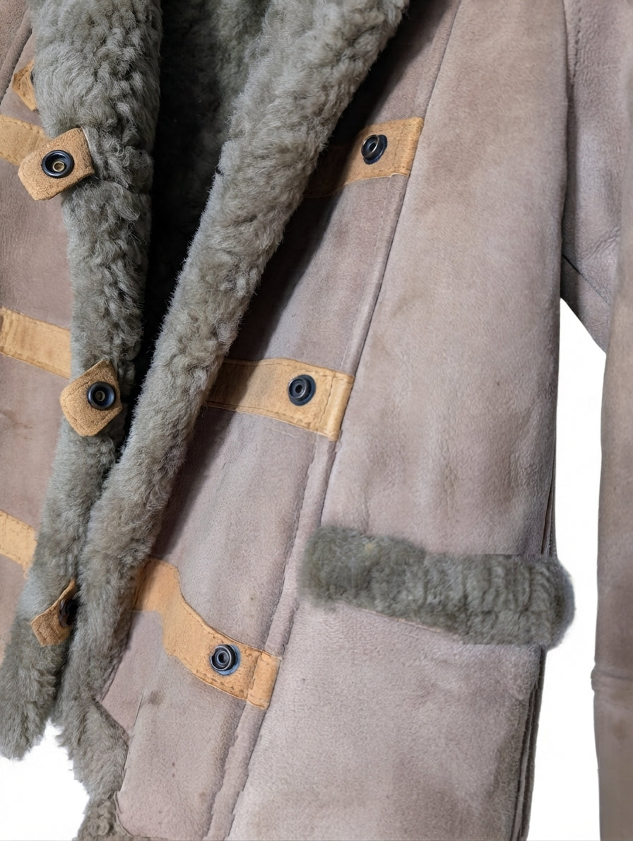 Scaffa Vintage Shearling Toggle Coat Tan Size 26 - Image 2