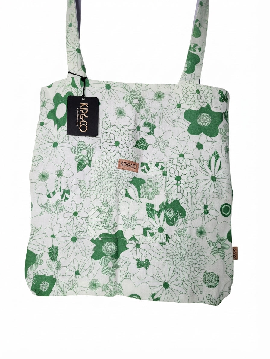 Kip&Co Linen Tote Bag Green Floral Print One Size - Image 1