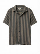 Afends Short Sleeve Striped Button-Up Shirt Grey Men's L - Image 1