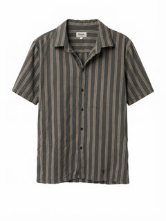 Afends Short Sleeve Striped Button-Up Shirt Grey Men's L - Image 1