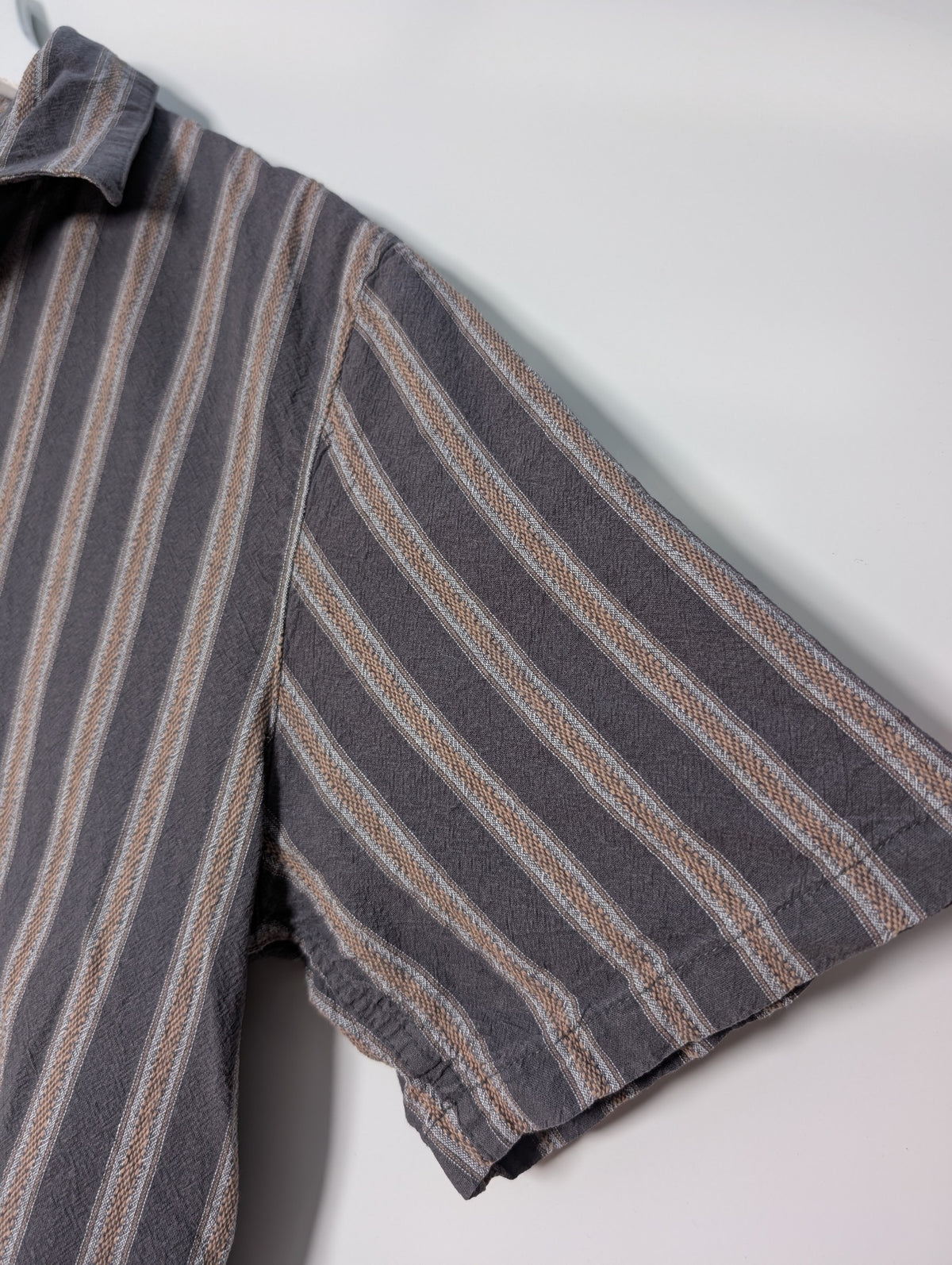 Afends Short Sleeve Striped Button-Up Shirt Grey Men's L - Image 2