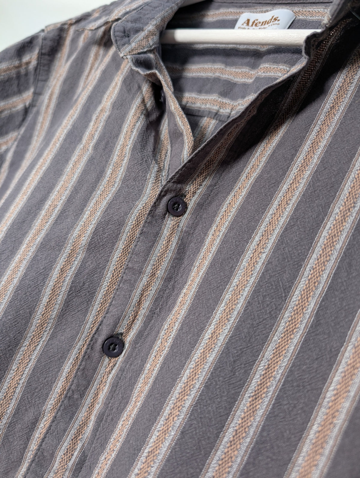 Afends Short Sleeve Striped Button-Up Shirt Grey Men's L - Image 3