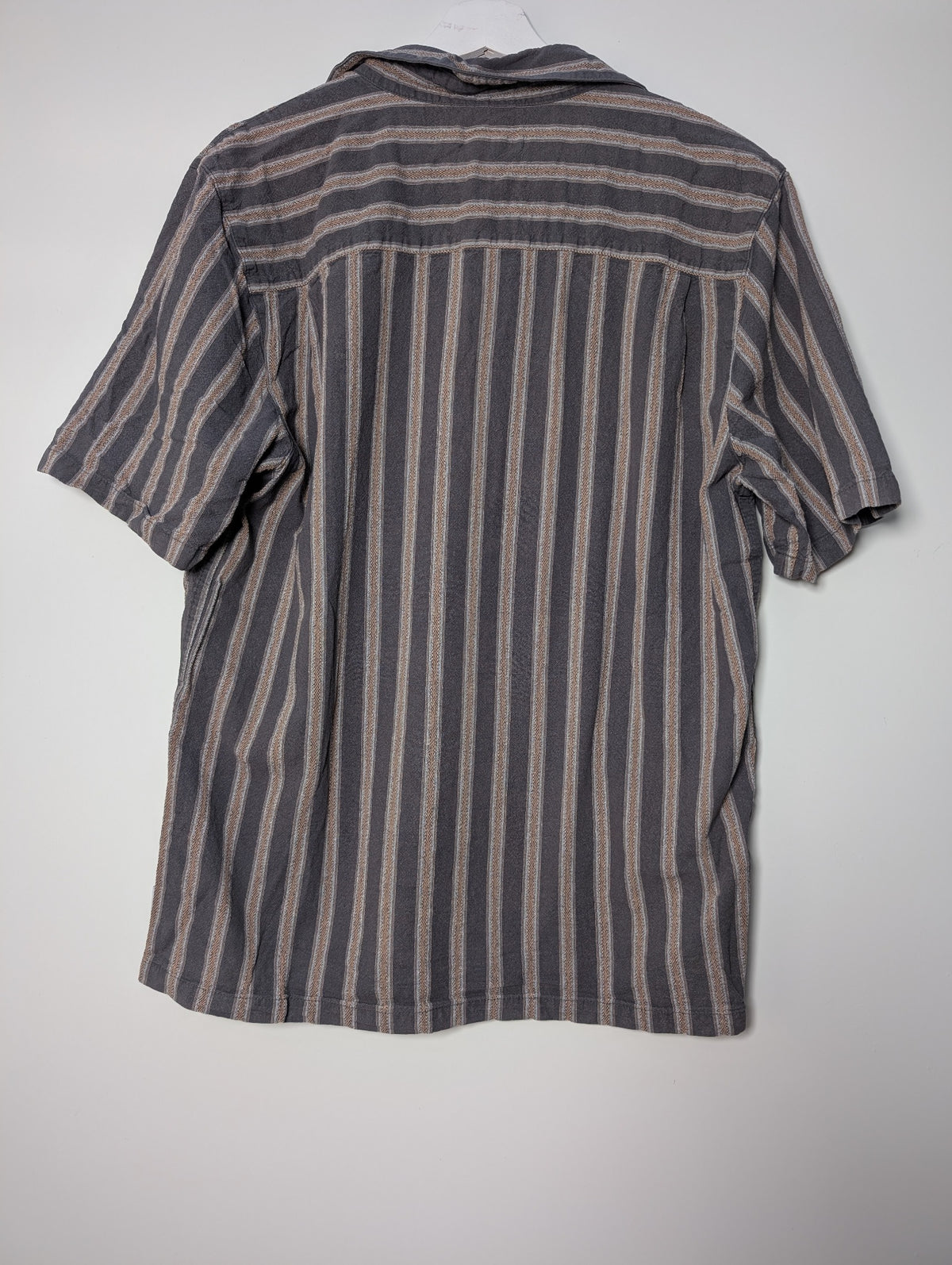 Afends Short Sleeve Striped Button-Up Shirt Grey Men's L - Image 4