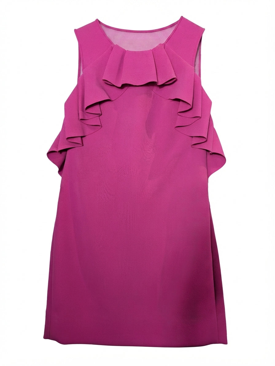 Diane von Furstenberg Ruffle Shift Dress Hot Pink Size 8 - Image 1