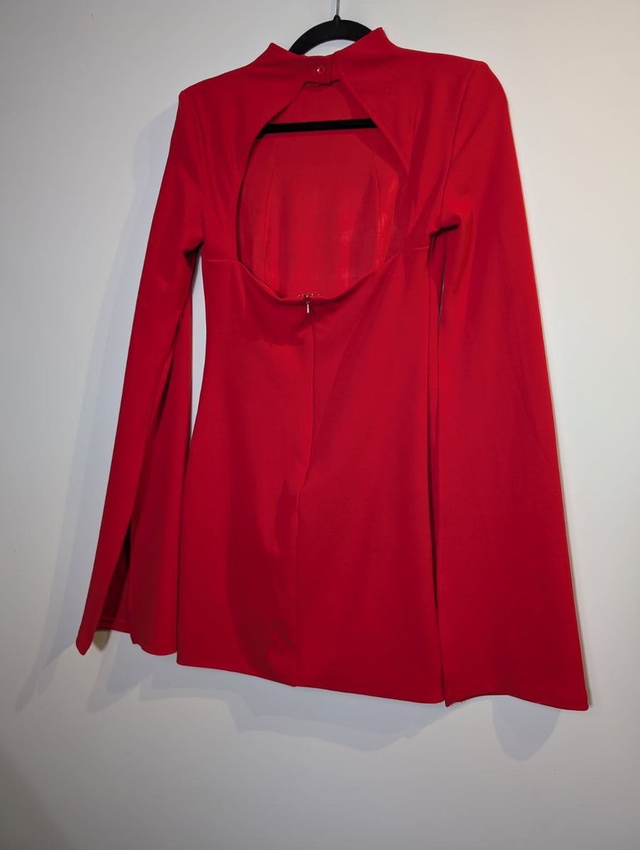 Mossman Red Mock Neck Mini Dress With Flared Sleeves AU 8 - Image 4