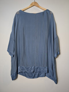 B.yu Silk Blend Oversized Blouse Blue Size M - Image 8