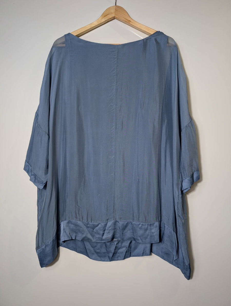 B.yu Silk Blend Oversized Blouse Blue Size M - Image 8