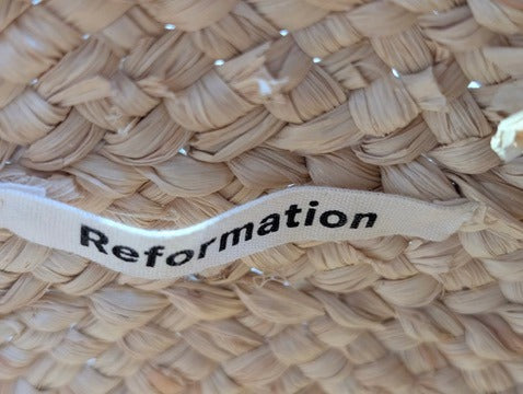 Reformation Woven Straw Half-Moon Tote Bag Beige - Image 3