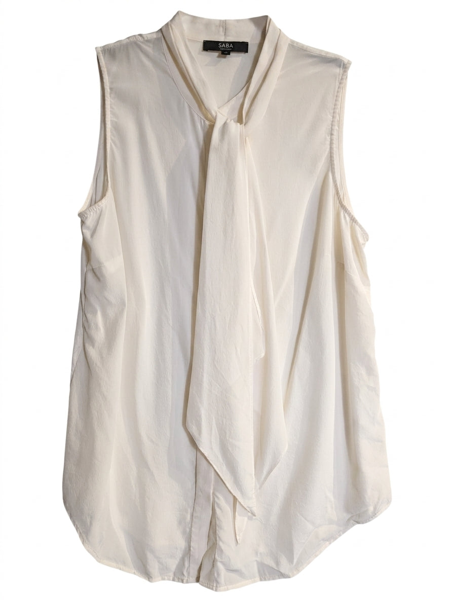 SABA Sleeveless Tie-Neck Silk Blouse Ivory - Image 1