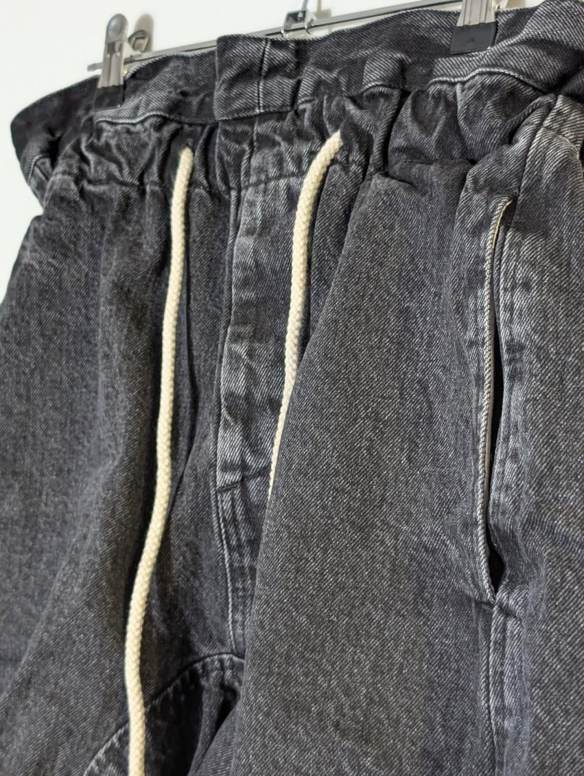 Bassike Paperbag Waist Denim Shorts Black Raw Hem - Image 2