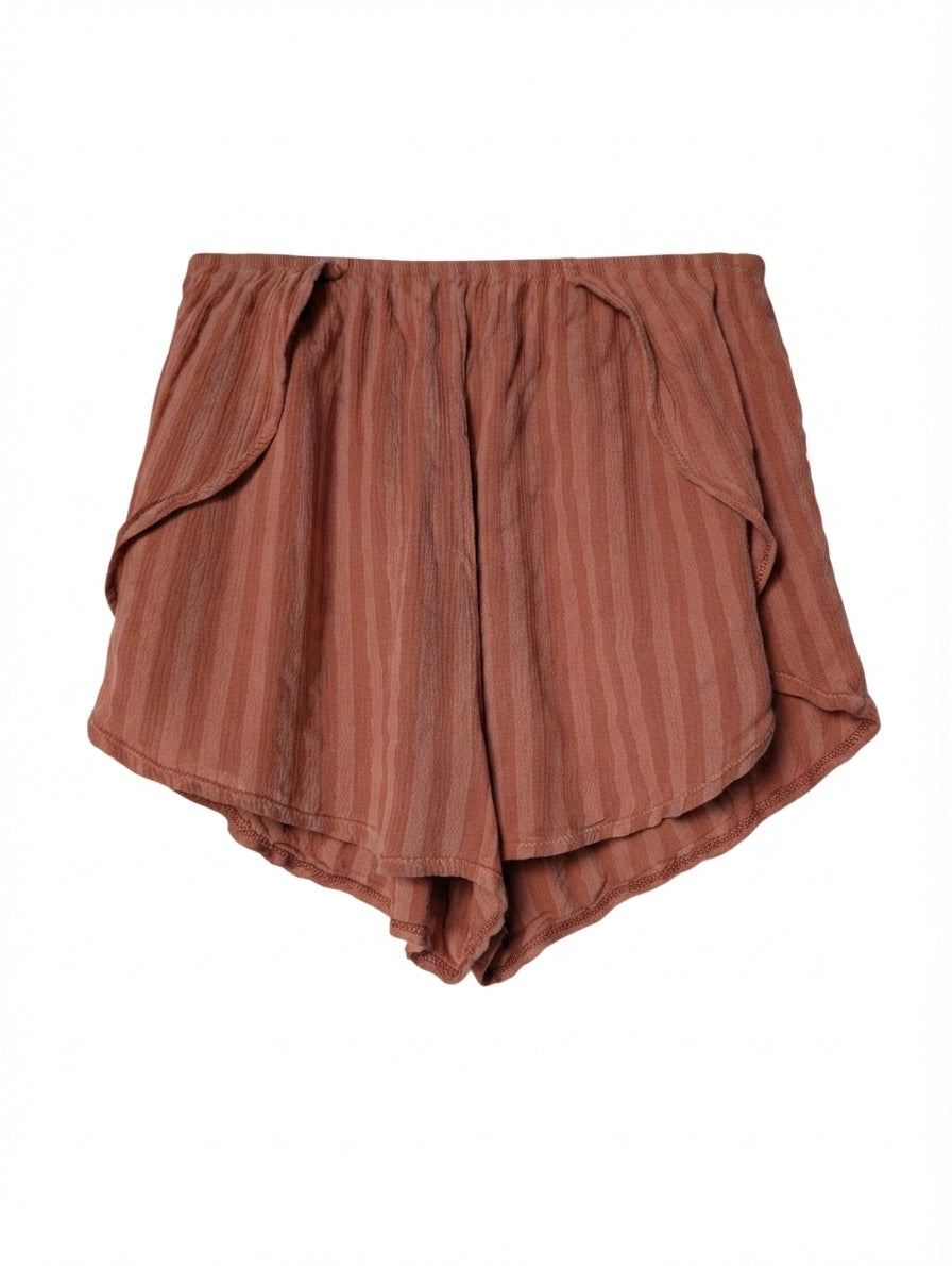 Zulu & Zephyr Striped Gauze Dolphin Hem Shorts Terracotta Size 10 - Image 1