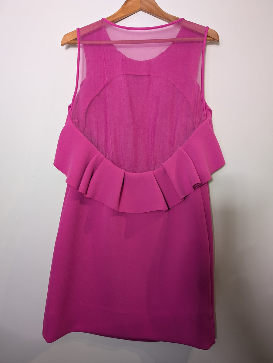 Diane von Furstenberg Ruffle Shift Dress Hot Pink Size 8 - Image 3
