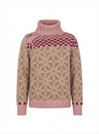 Wool Turtleneck Sweater Pink Geometric Knit Large - Image 1