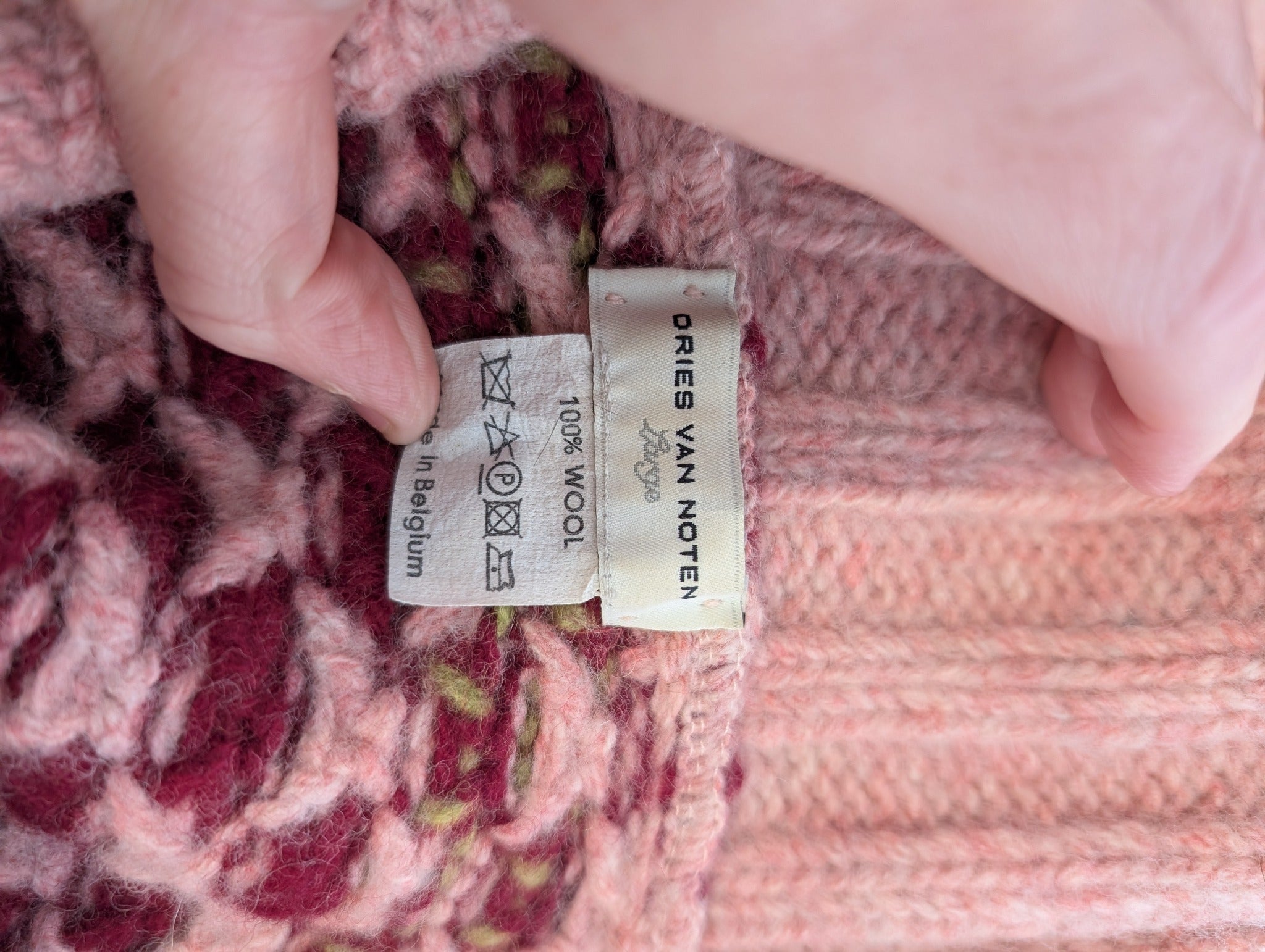 Wool Turtleneck Sweater Pink Geometric Knit Large - Image 3
