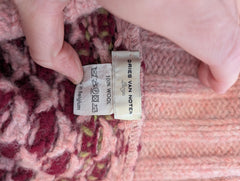 Wool Turtleneck Sweater Pink Geometric Knit Large - Image 3
