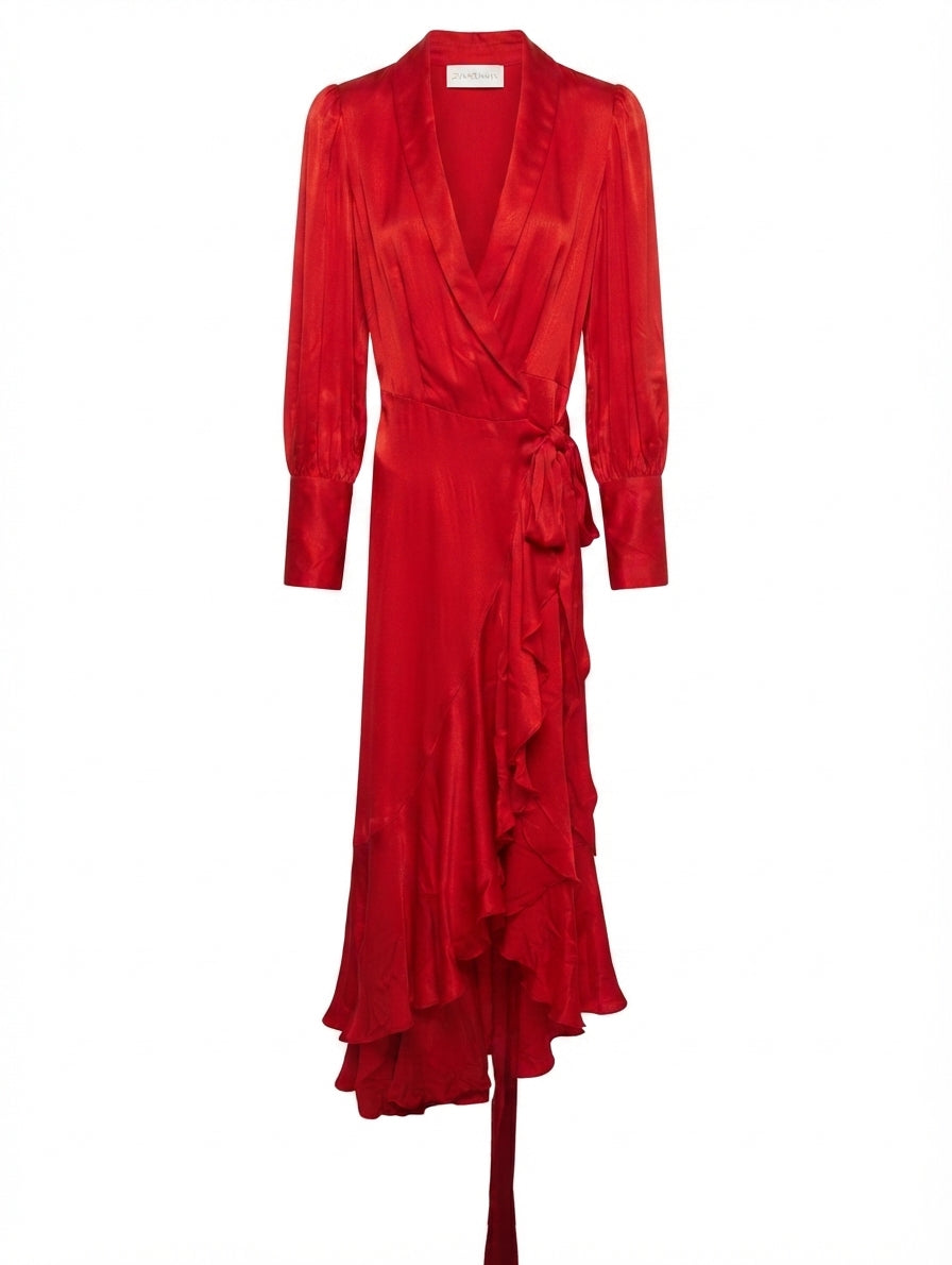 Zimmermann Silk Wrap Midi Dress Red Size 0P