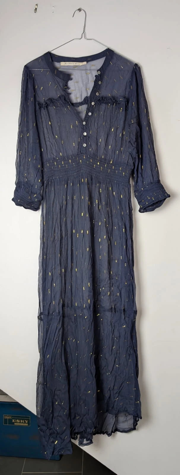 Marie Louise de Monterey Navy Viscose Lurex Long Sleeve Dress - Image 5