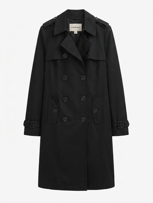 Country Road Double-Breasted Trench Coat Black Size S - Image 1