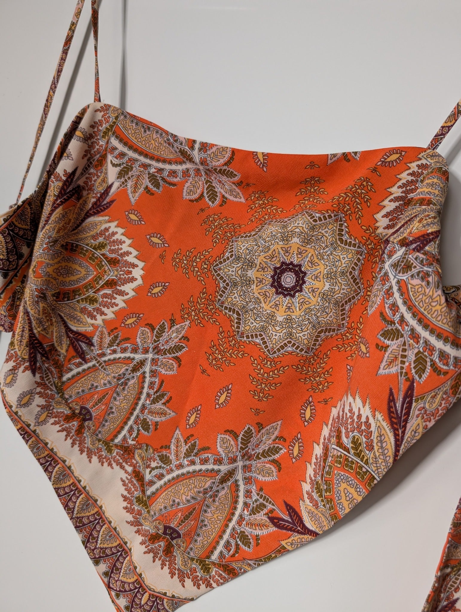 Paisley Print Bandana Tie-Back Crop Top Orange One Size - Image 2