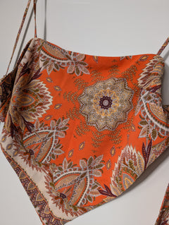 Paisley Print Bandana Tie-Back Crop Top Orange One Size - Image 2