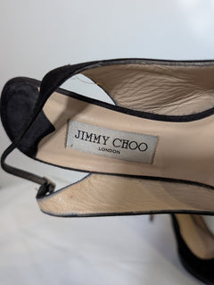 Jimmy Choo Suede Peep Toe Slingback Platform Heels Black Size 41 - Image 2