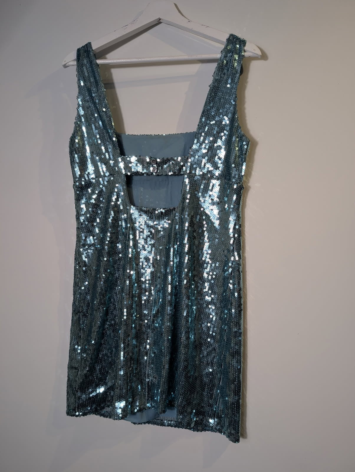 Alexachung Sequin Mini Dress Blue Square Neck UK 10 - Image 6