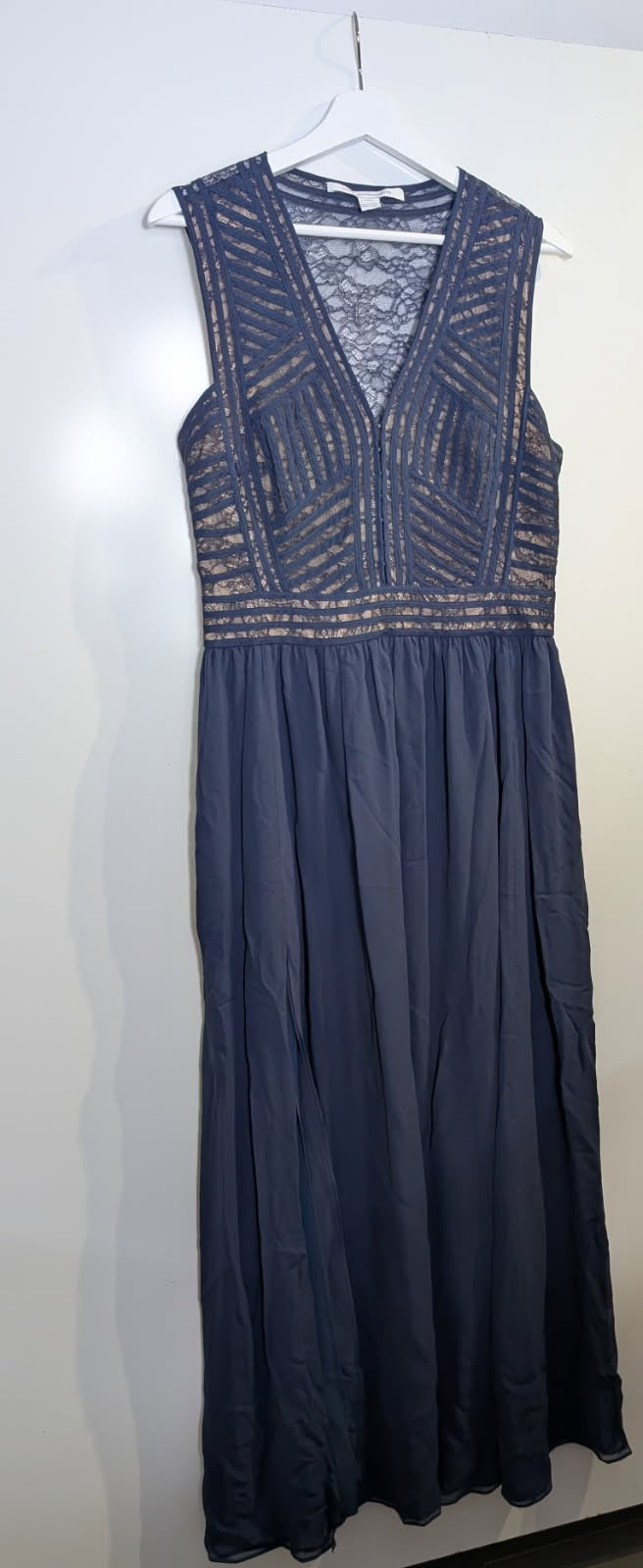 Diane von Furstenberg Sleeveless Lace and Chiffon Dress Navy Blue Size 12 - Image 5
