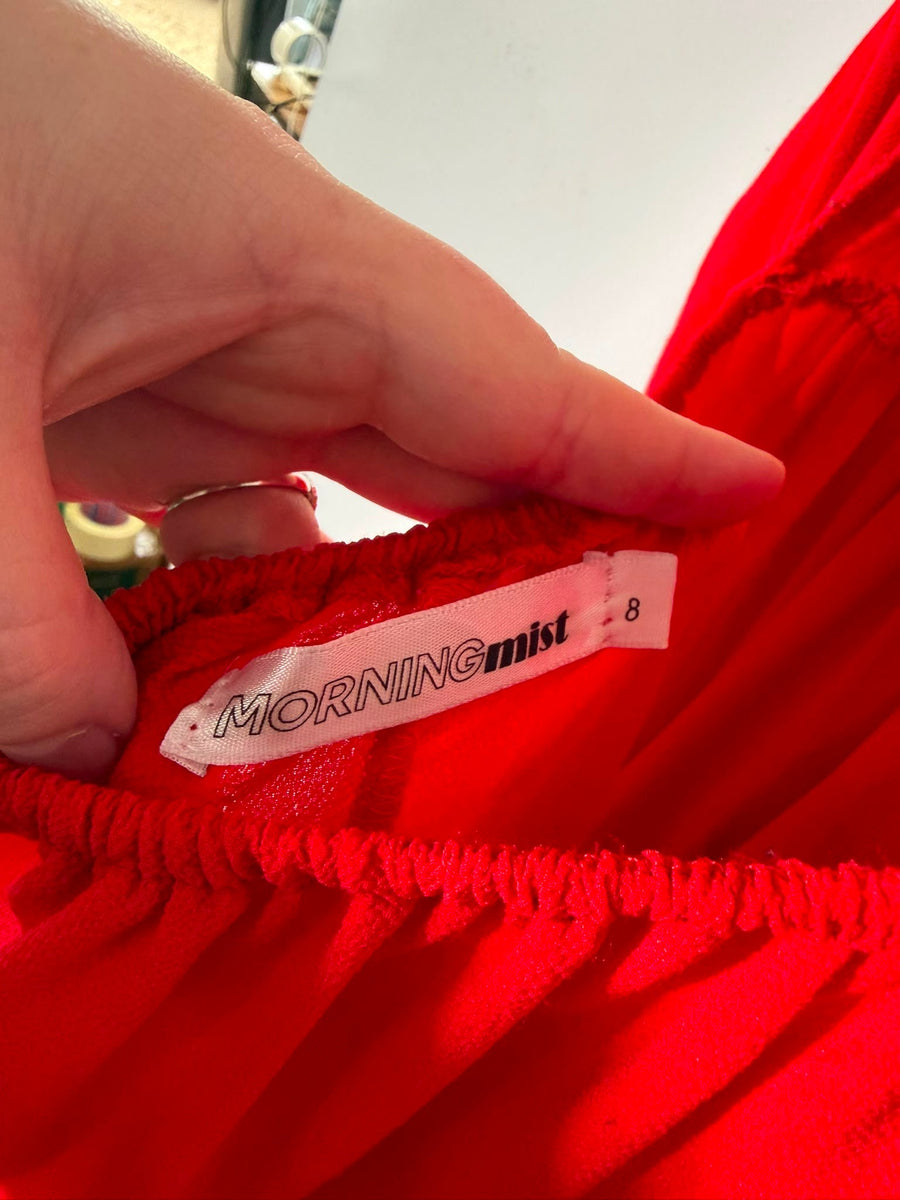 Morning Mist Tiered Mini Dress Red AU 8 - Image 3