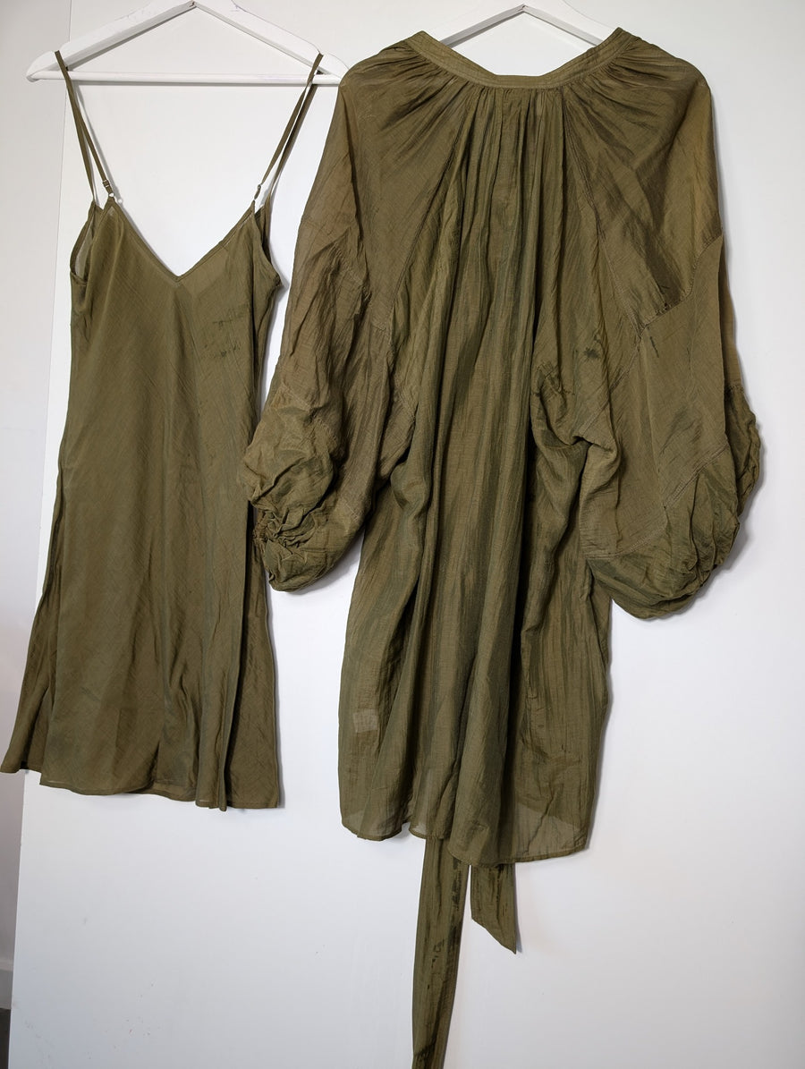 Ginger & Smart Silk Blouse and Slip Set Olive Green Size 8 - Image 6