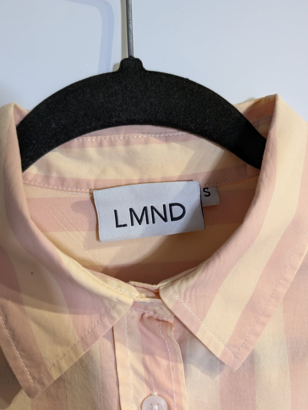 LMND The Boyfriend Shirt Striped Cotton Button-Down Peach Yellow Size S - Image 2
