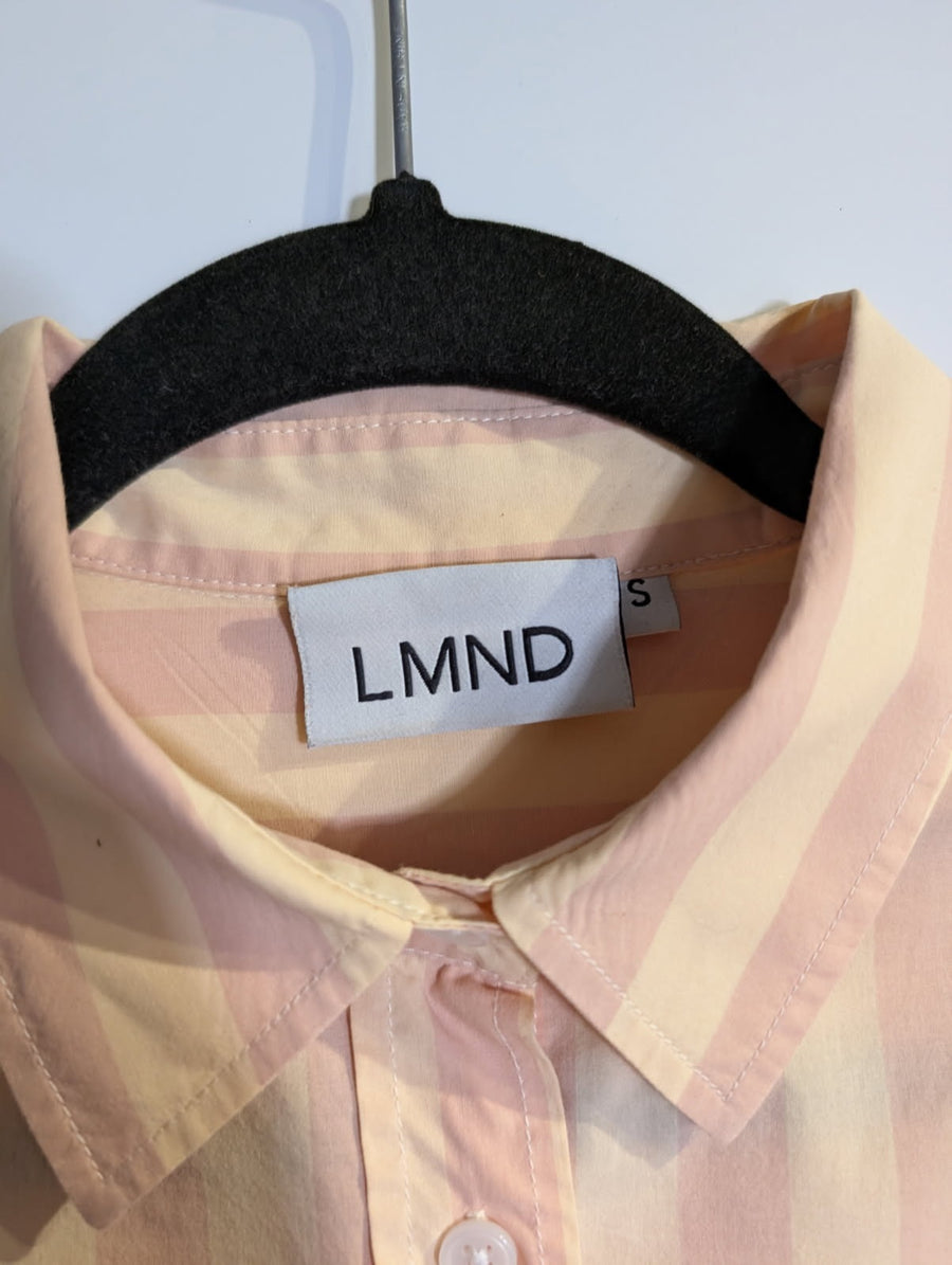 LMND The Boyfriend Shirt Striped Cotton Button-Down Peach Yellow Size S - Image 2