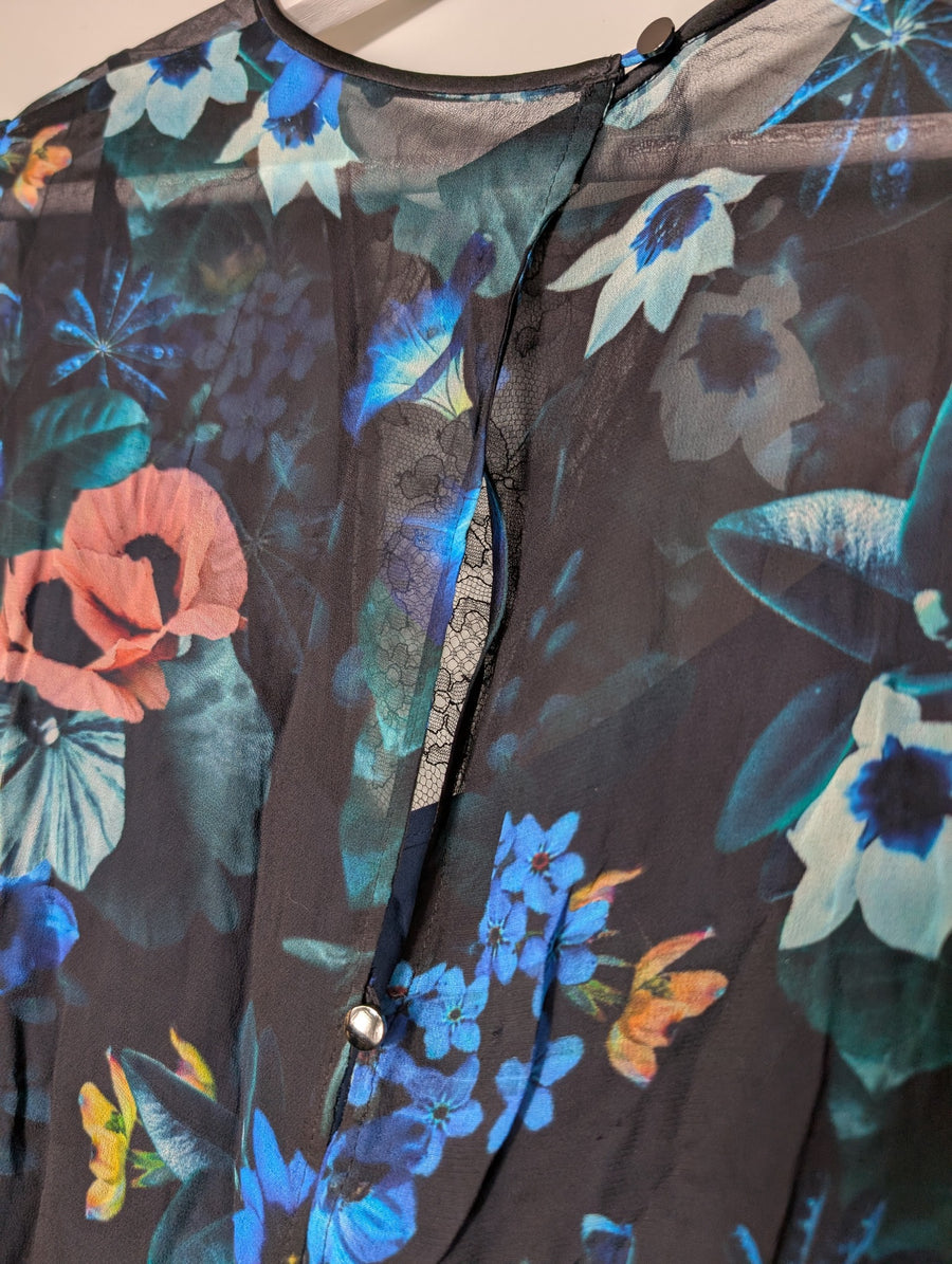 GINGER&SMART Floral Midi Dress Black Blue Pink Size 8 - Image 6