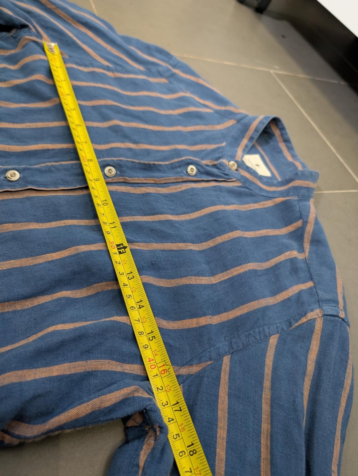 Bastoncino Men's Linen Mandarin Collar Shirt Blue & Tan Striped - Image 4