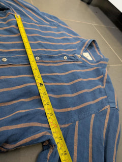 Bastoncino Men's Linen Mandarin Collar Shirt Blue & Tan Striped - Image 4