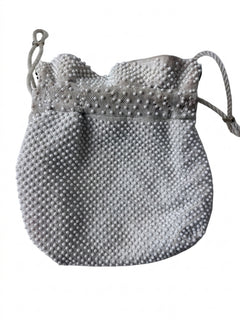 Vintage Reversible Beaded Drawstring Pouch Bag Black and White - Image 2