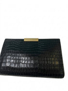 Oroton Croc-Embossed Leather Clutch Wallet Black Gold Bar - Image 1