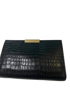 Oroton Croc-Embossed Leather Clutch Wallet Black Gold Bar - Image 1